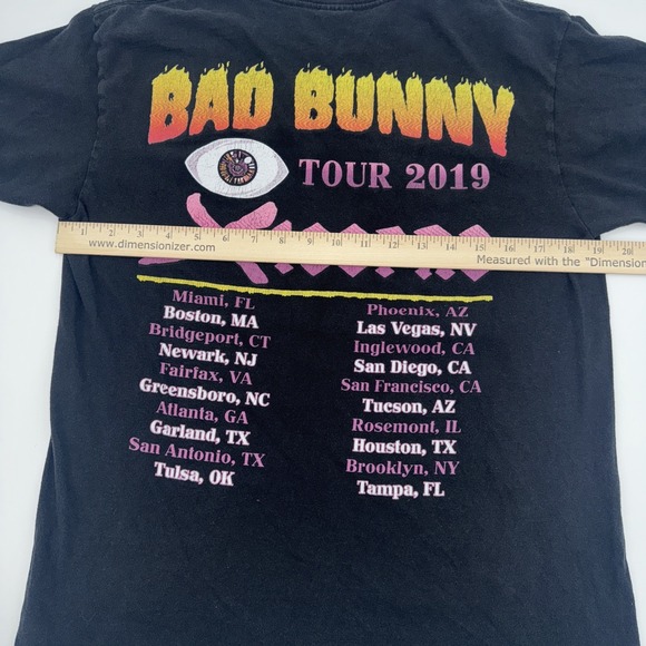 BAD BUNNY 2019 X100pre Tour Short Sleeve Black Shirt Medium Rap Tee - Picture 5 of 8